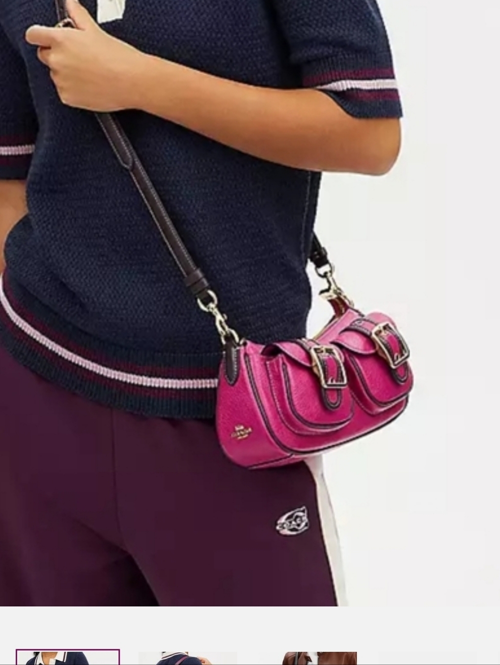 Coach Hot Pink Pebble Leather Double Buckle Crossbody